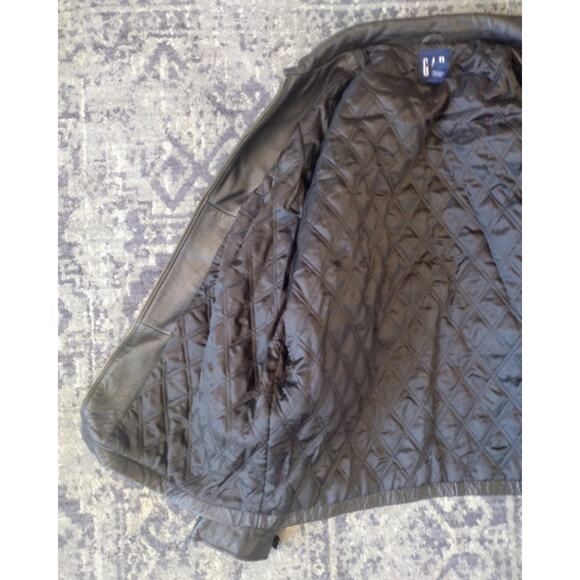 Vintage GAP Full Zip Leather Jacket Men’s XL Black Quilt Lined Bomber Y2K 90s - Picture 5 of 12
